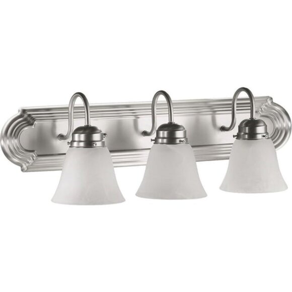 QUORUM HOME COLLECTION 3-LIGHT 24" W TRANSITIONAL SATIN NICKEL VANITY FIXTURE- 2 - Picture 1 of 5